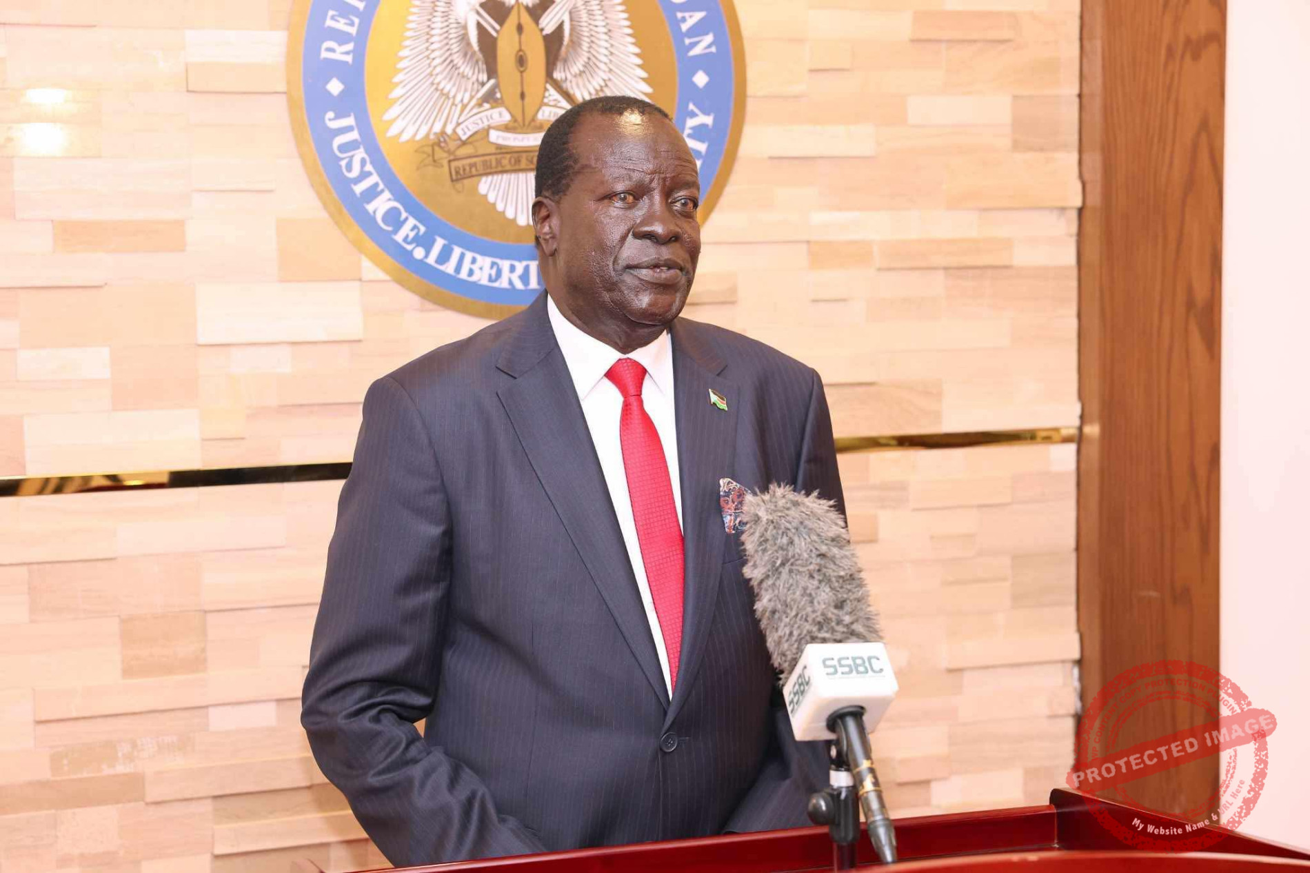 Upper Nile State Governor James Koang Chuol address media at the State House on Monday - Photo credit: PPU