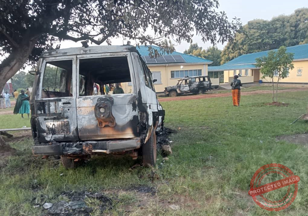 Wreckage of the hospital vehicle burned during armed attack| courtesy